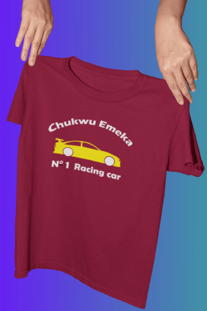 Chukwu Emeka Yellow racing car boy’s T-shirt