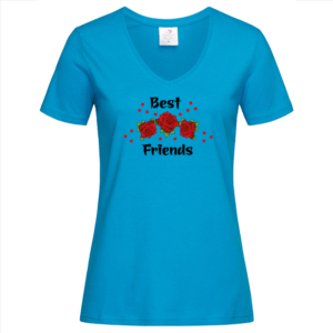 Best friends with red rose flower V-neck T-shirt