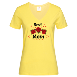 Best mom red rose flower V-neck ladies T-shirt