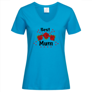 Best mum red rose flower V-neck ladies T-shirt