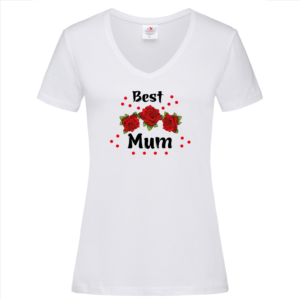 Best mum red rose flower V-neck ladies T-shirt
